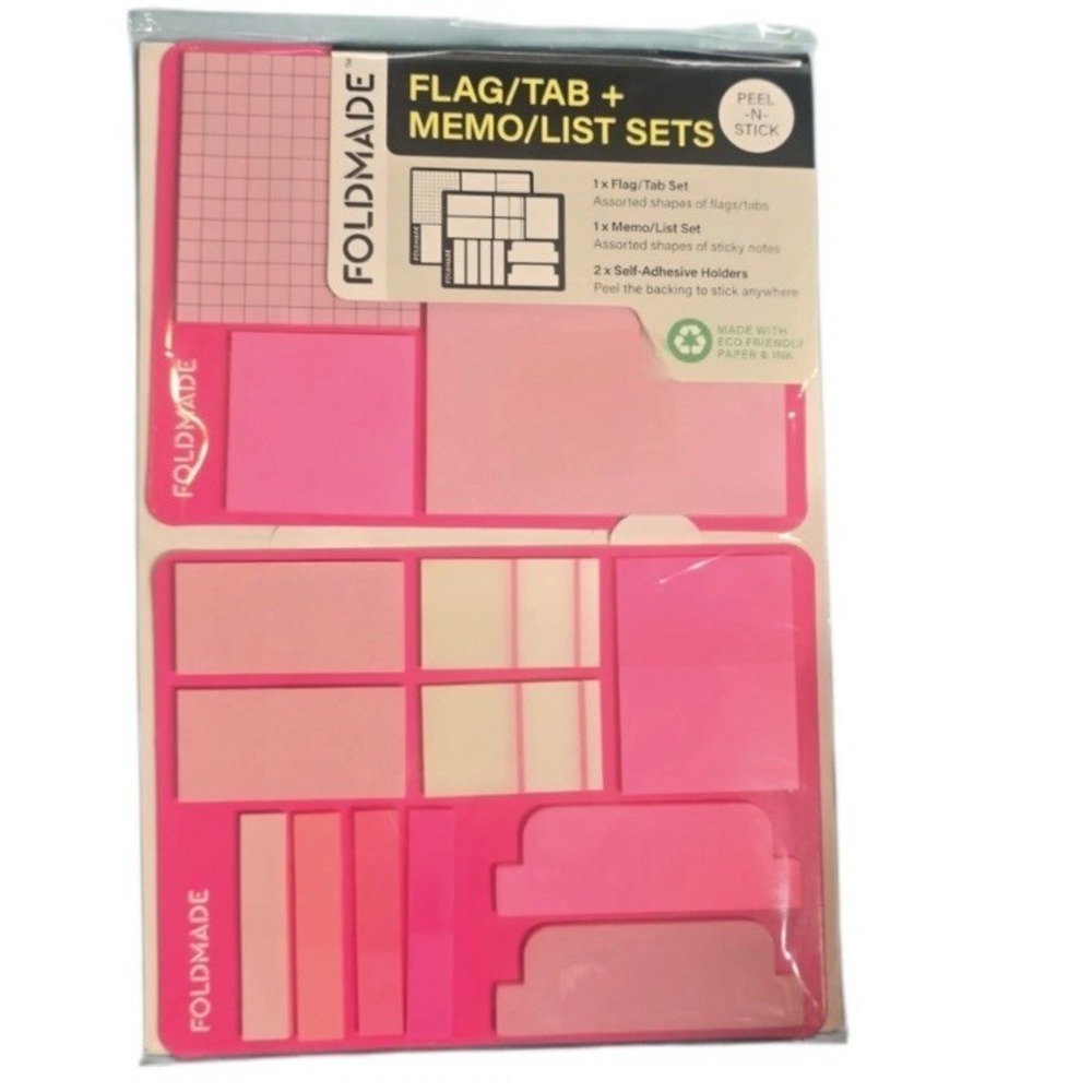 Foldmade Flag Tab Note Pad Set Neonβ Pink 620 Count Sticky Memos NEW
